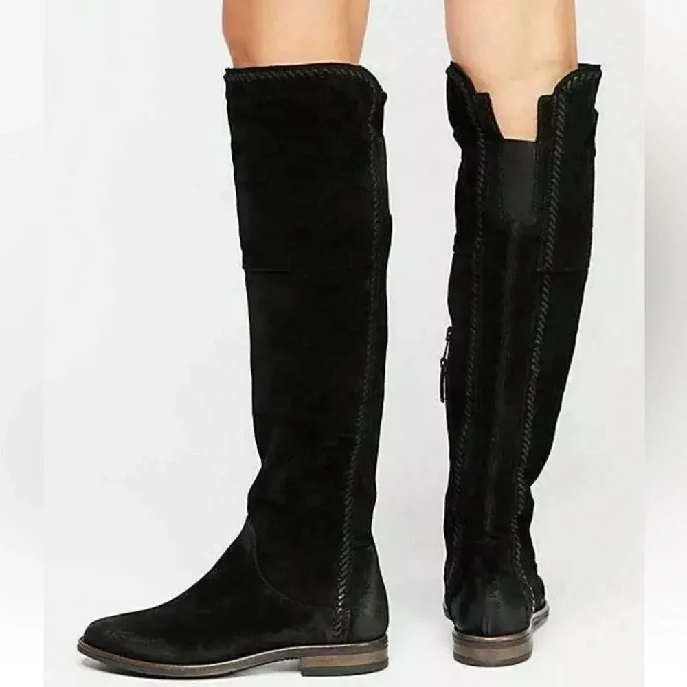 Miz Mooz Black Suede Over The Knee Side Zip Slip On Flat Boots Size 36